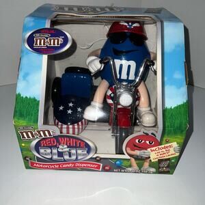 M&M's Candy Dispenser Red White and Blue Motorcycle Unused NIB Original Box